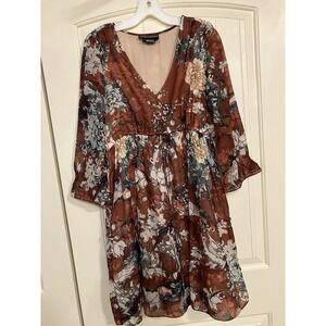 Hemant & Nandita Zeri Dress Sz 10P Floral Boho Peasant Rust Orange Anthropologie